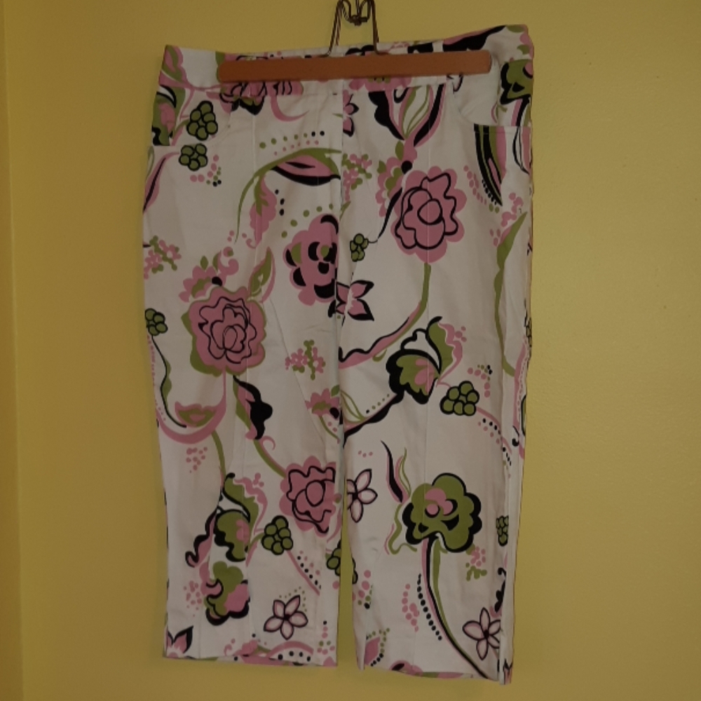 Capri pants, pockets, front zipper closure